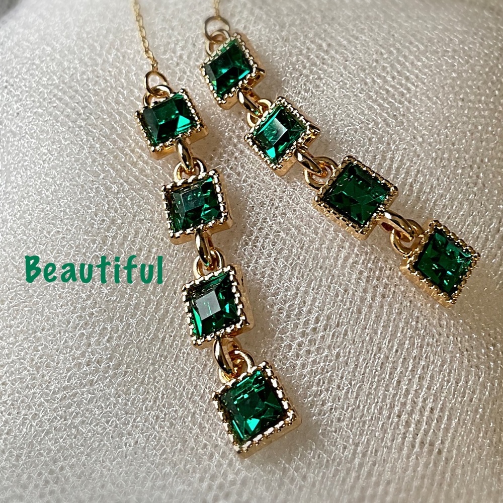 MAY SPECIAL…Emerald Green Rhinestone Threader Earrings.  Sophistication